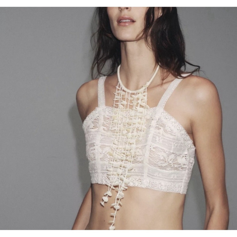 Zara Faux Shell Mother of‎ Pearl Cascading Statement Piece Necklace Bib Summer